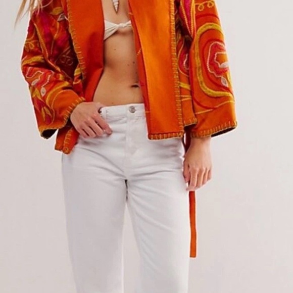 NWT Free People Nori Orange Embroidered Blazer - Picture 5 of 7